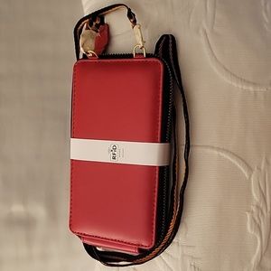 Leather Crossbody/cellphone clutch with fabric strap. Genuine Leather